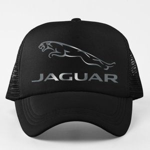 NEW Jaguar Car Silver Logo Foam Trucker Mesh Snapback BLACK